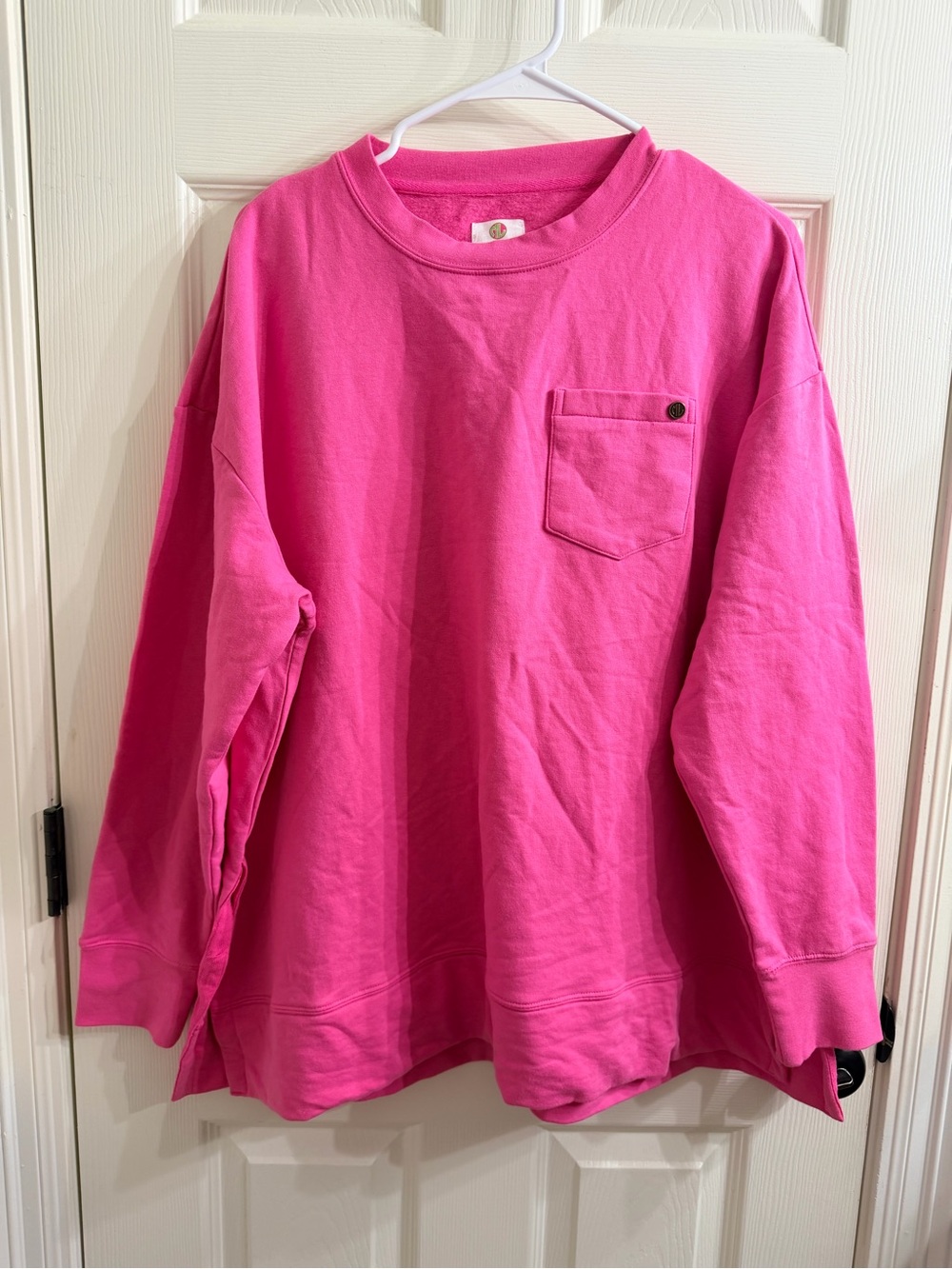 Long-Sleeve Pocket Sweatshirt- Hot Pink L/XL